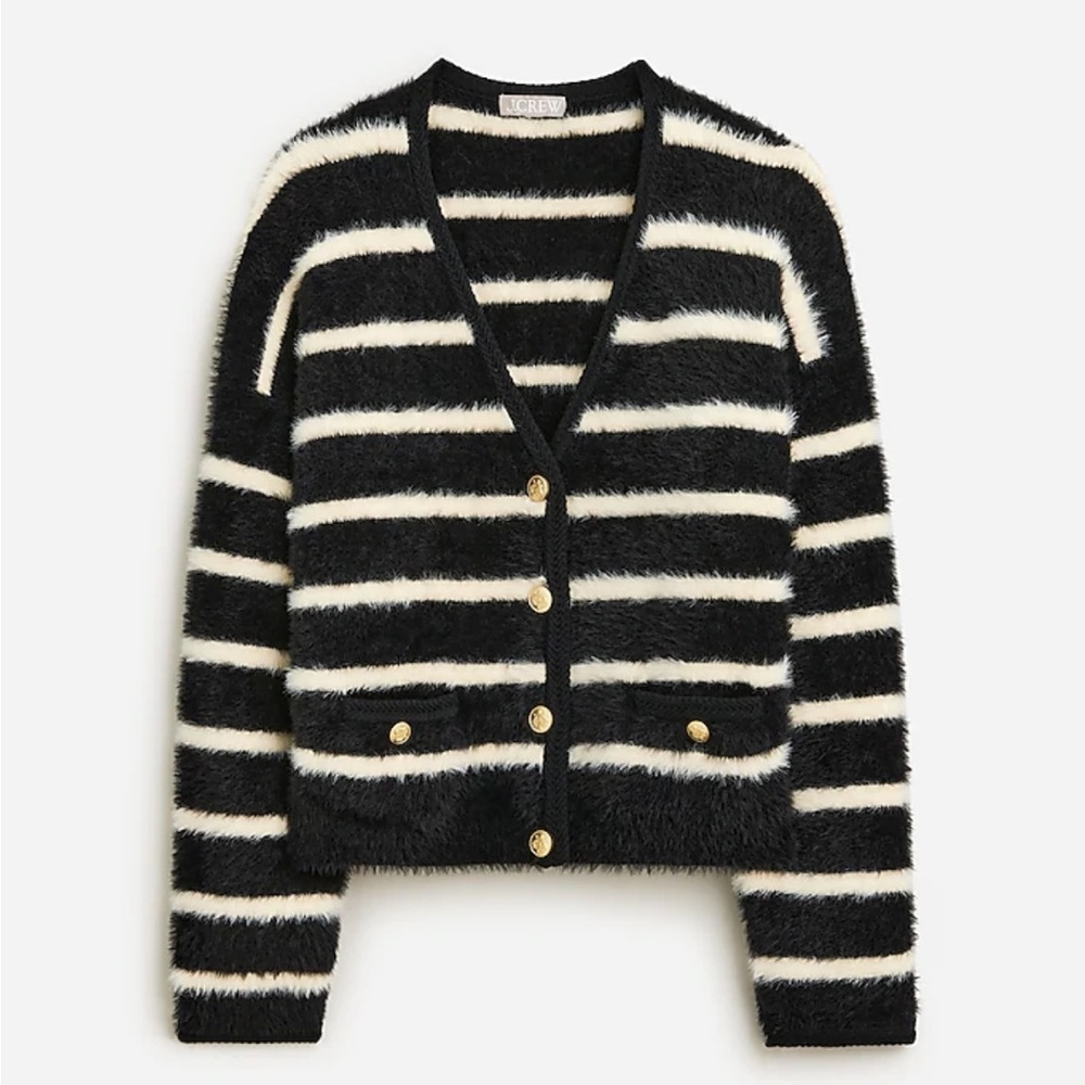 J. Crew Sweater lady jacket in striped brushed yarn medium new